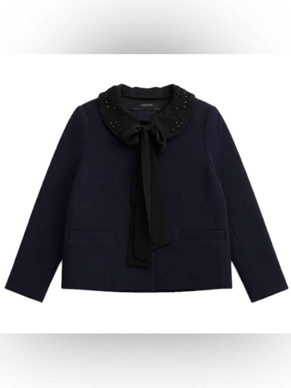 Zara Embellished Peter Pan Collar Navy Jacket with Bow